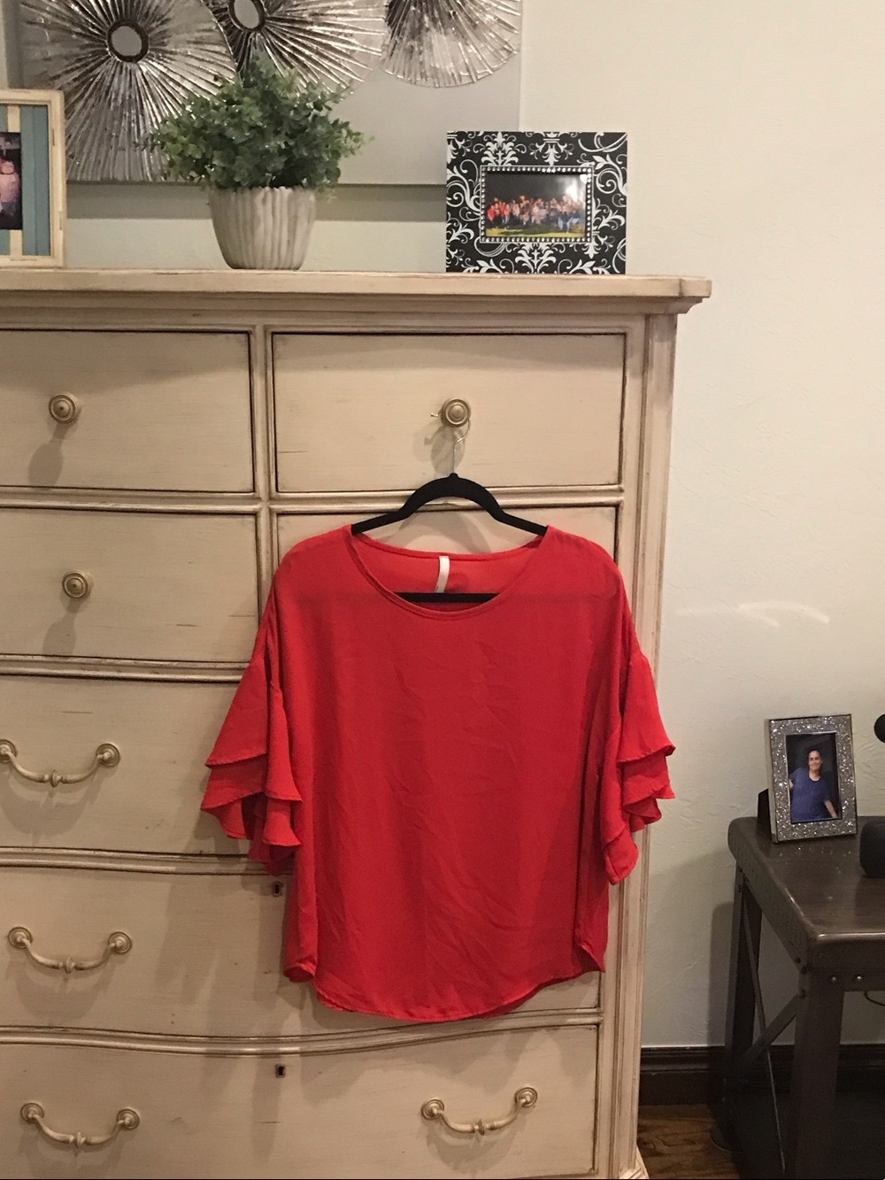 Red Ruffle Sleeve Women’s Top